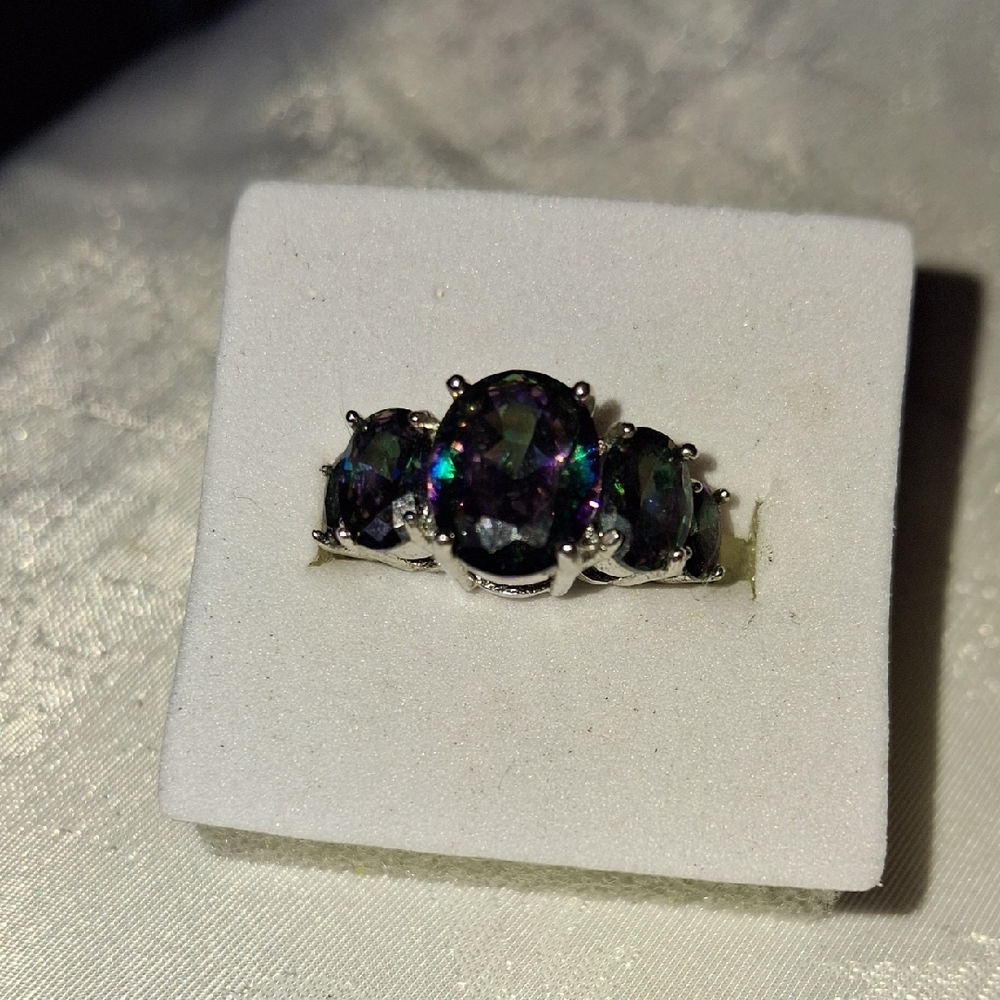 Elegant Silver and Multicolor Stone Ring